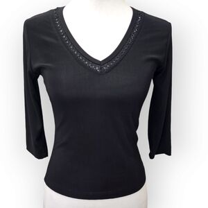 Nuance V-neck Top Black 3/4 Sleeves Women's Size Medium